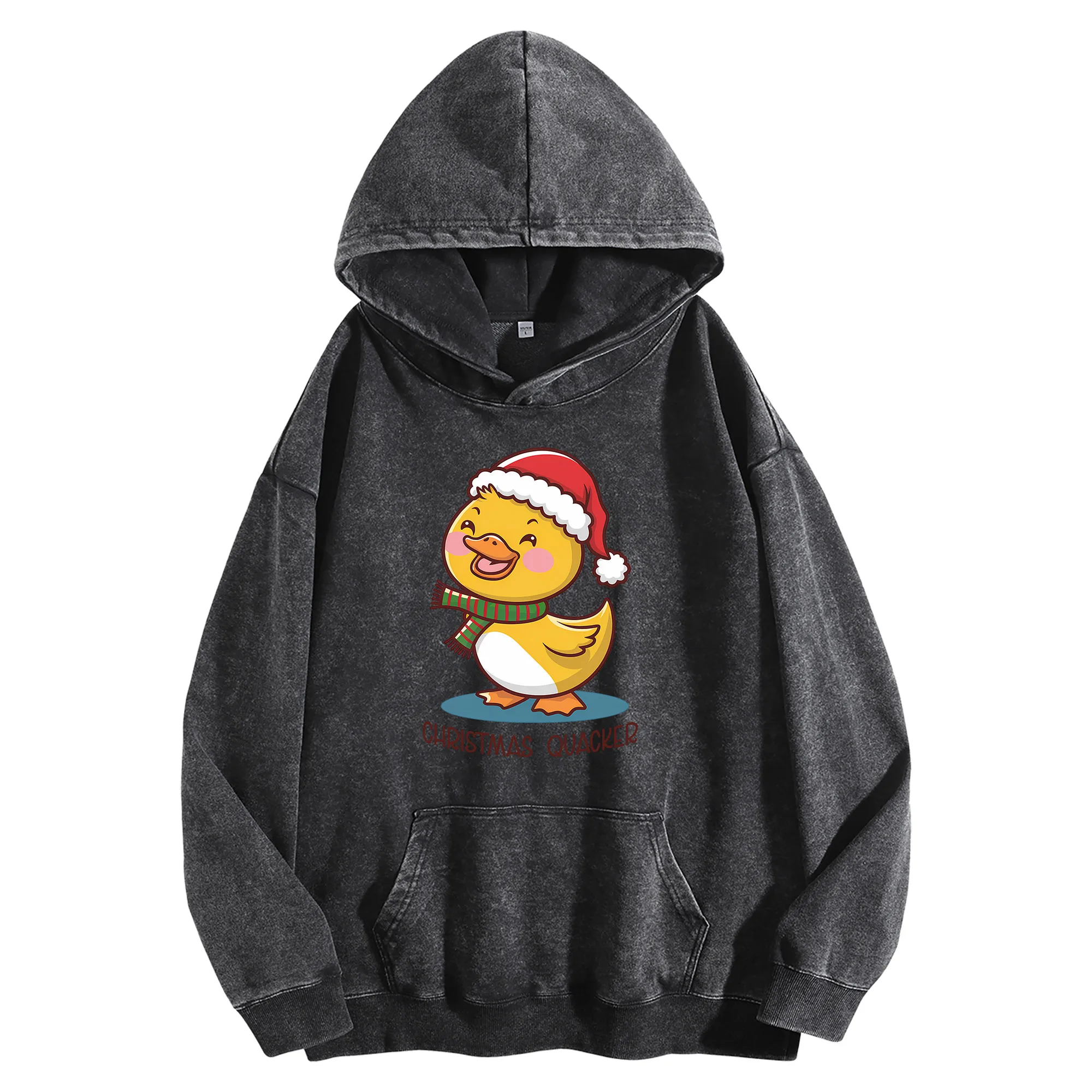 عيد الميلاد Qvacker طباعة الرسم 400G خمر غسلها هوديي للجنسين المتضخم الشارع الشهير البلوز مجموعة الخريف/الشتاء #1