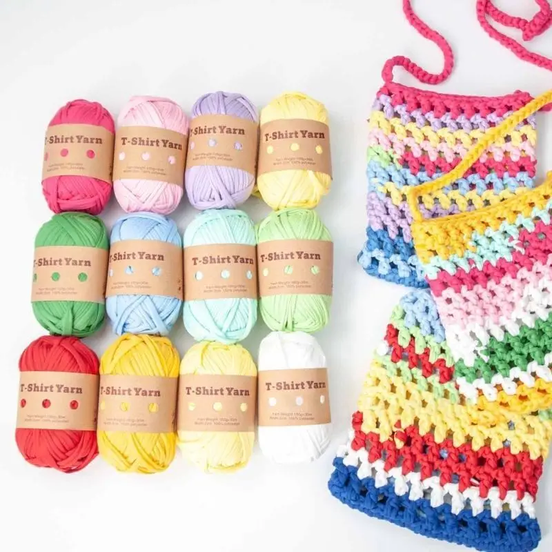 

E8BD 6 Rolls Handmade Fabric Strip DIY T-shirt Yarn Knitting Yarn for Knitting, Crocheting and Crafting for Hand DIY Bag
