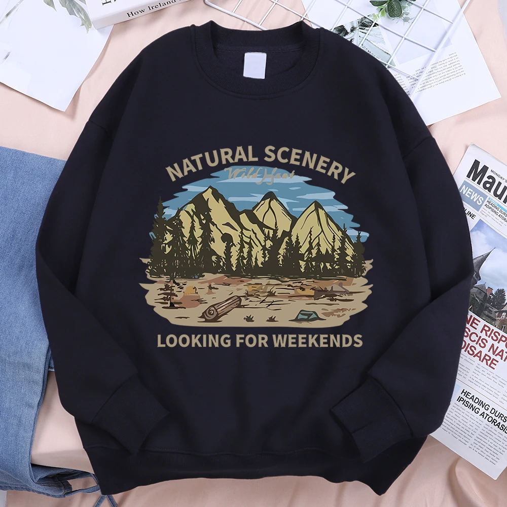 Natural Scenery Looking For Weekends Menswear Hip Hop Loose Pullover Comics Fleece Sweatshirt Autumn Loose Hoodie Crewneck Hoody