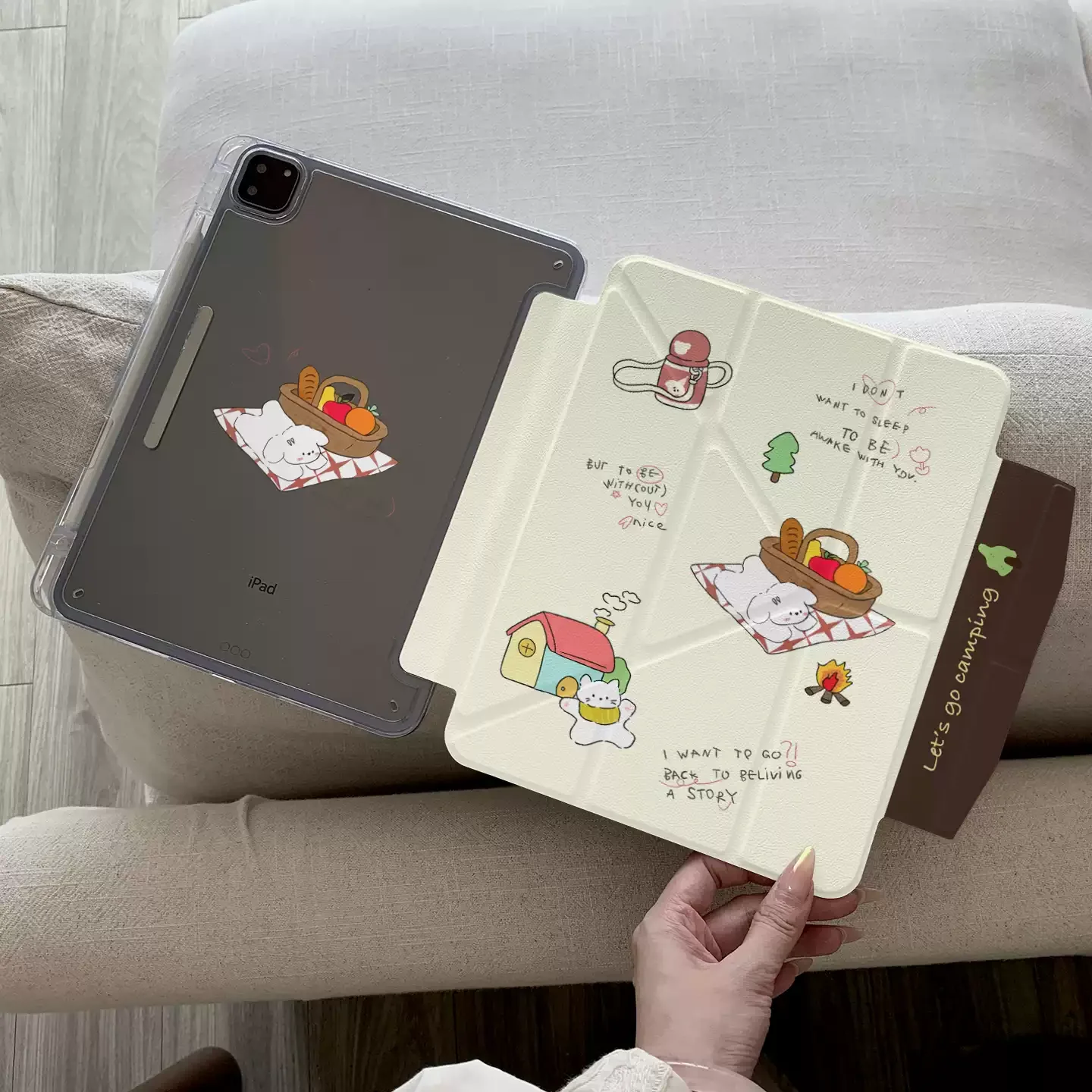 Ins Picnic Puppy Cute Table Case For iPad Pro 11 12.9 13 M2 M3 M4 M5 Shell 8.3 9.7 10.2 5/6/7/8/9/10/11th Air 2 3 4 5 6 7 Cover