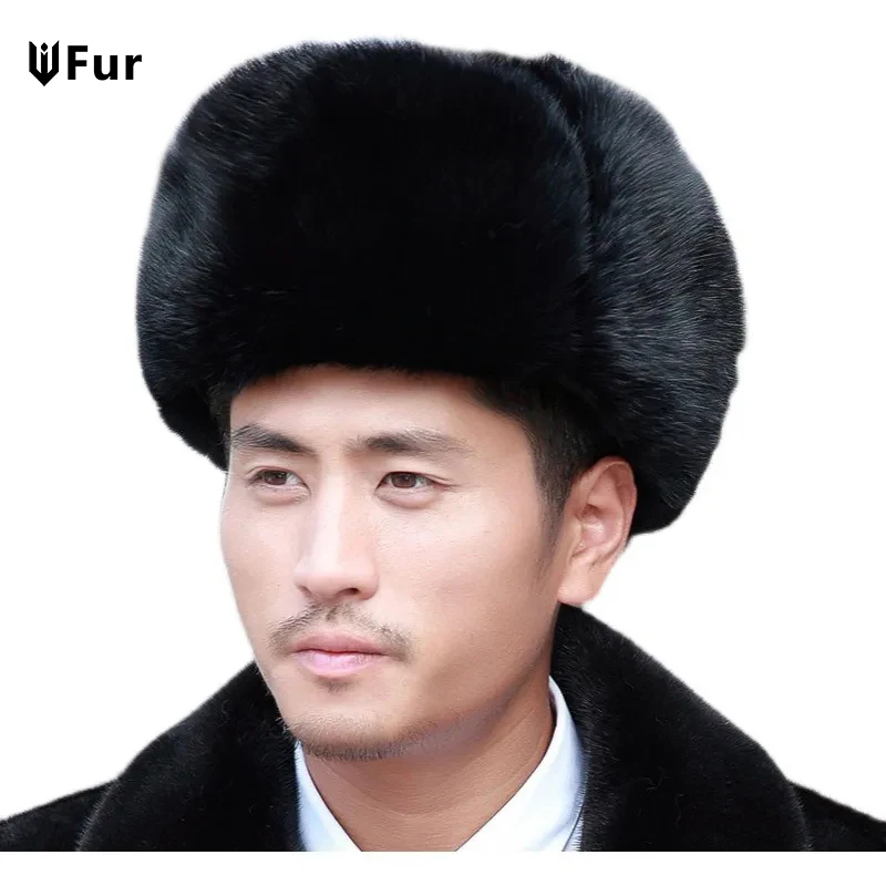 

Winter Women Bomber Hat Warm Thicken Real Rabbit Fur Earflap Russian Caps Male Leifeng Windproof Snow Ski Hat Black Brown Cap