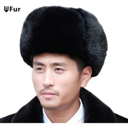 Winter Women Bomber Hat Warm Thicken Real Rabbit Fur Earflap Russian Caps Male Leifeng Windproof Snow Ski Hat Black Brown Cap