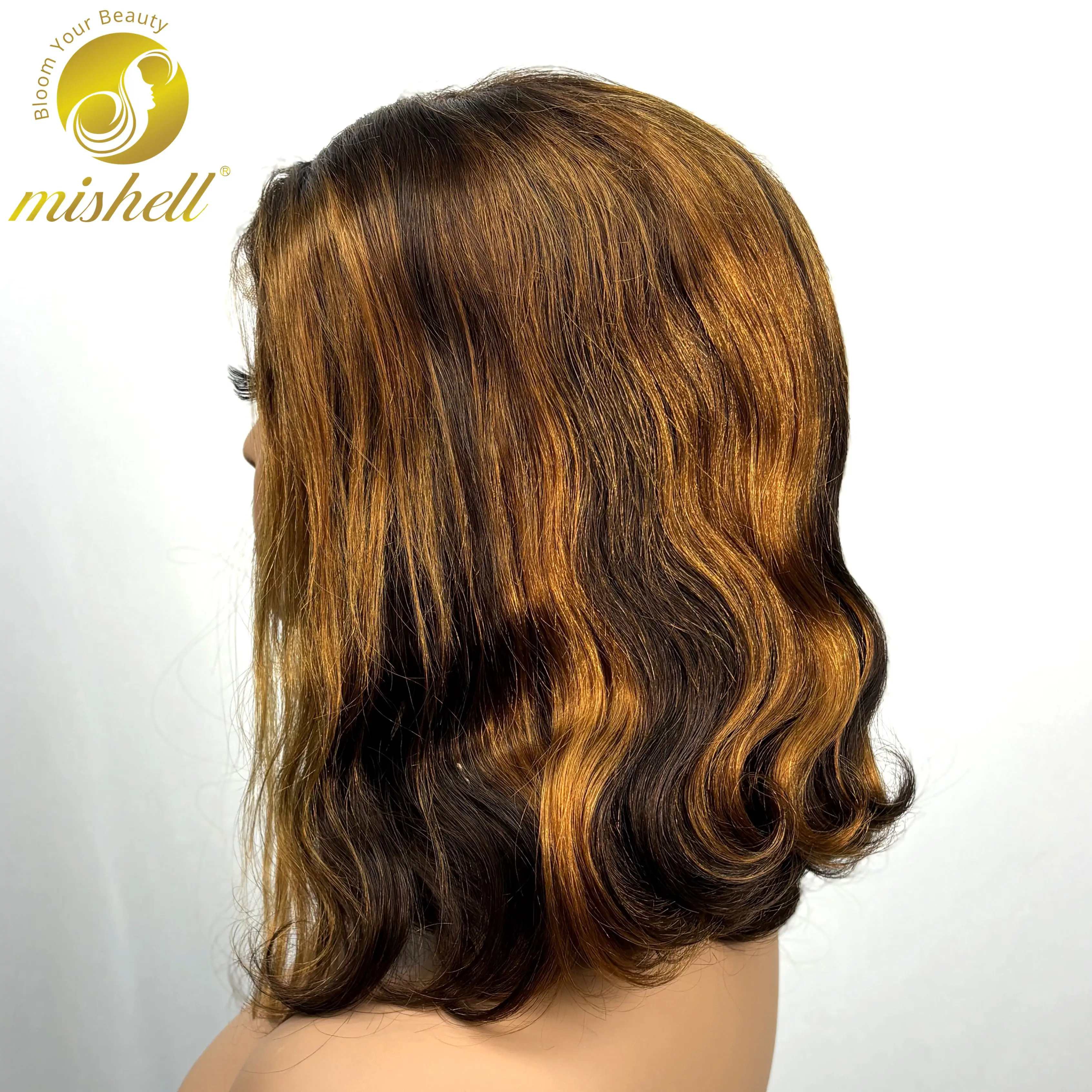 12 بوصة P4/30 تسليط الضوء على الجسم موجة خصلات الشعر المستعار الإنسان 250% الكثافة 4x4 الدانتيل الشفاف إغلاق متموج خصلات الشعر المستعار الإنسان للنساء