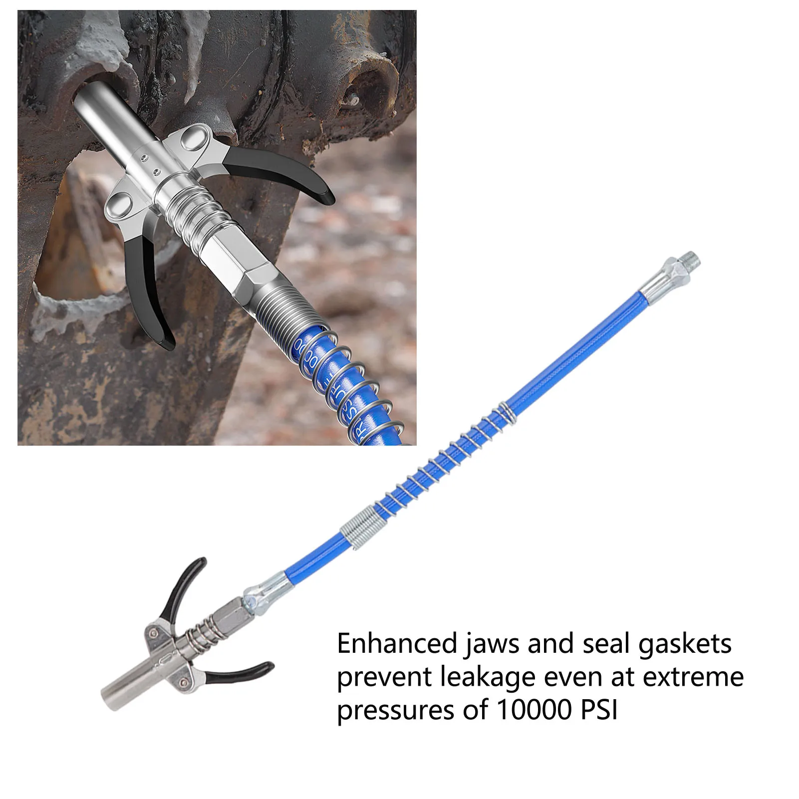 Alat lemak Coupler elektrik Manual, mulut pipa minyak tekanan tinggi, penguncian ganda, nosel gemuk dengan selang 30.5cm, benang laki-laki