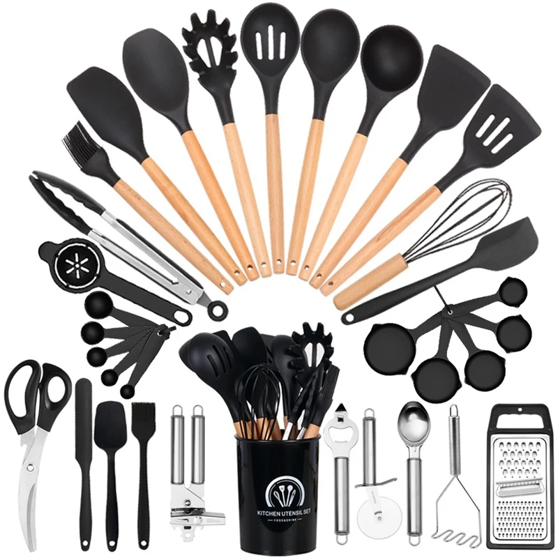 

Chef Silicone Kitchen Utensil Set, 34 Piece Heat Resistant Kitchen Gadgets And Tools With Grater