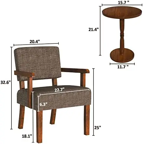 Accent Chair Set of 2 with Table, Living Room Chairs with Soft Seat & Armrests for Living Room Bedroom Reading Room