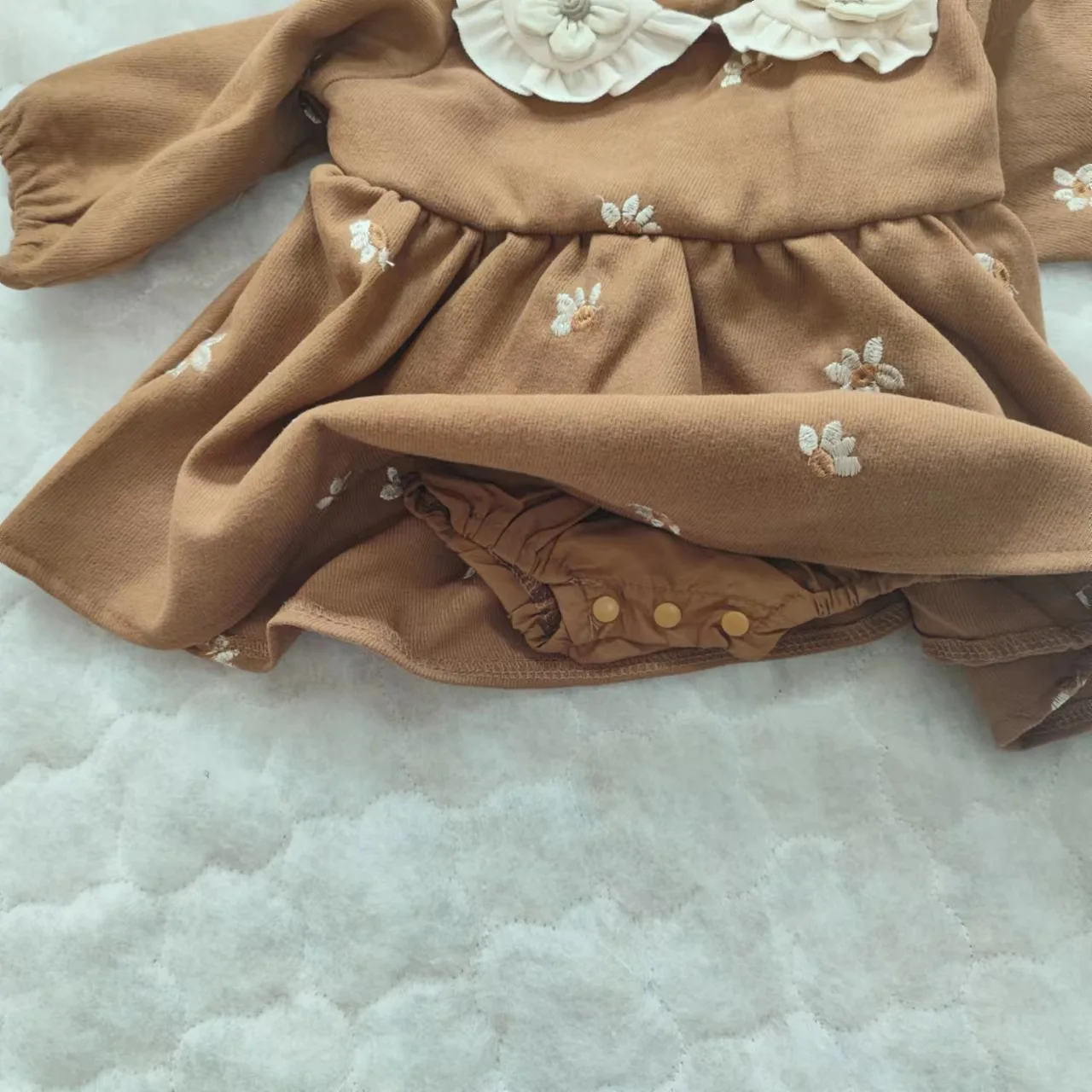 Newborn Baby Girl Romper Dress Frill Doll Collar Infant Toddler Flower Embroidery Longsleeve Jumpsuit Loose Baby Clothes 3-24M