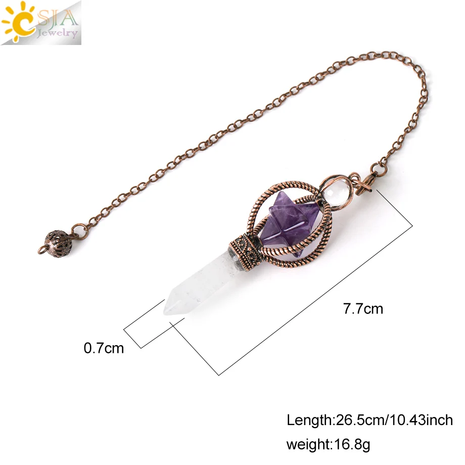 CSJA Esotericism Crystal Pendulums for Dowsing Divination Pendulum Merkaba Natural Stone Pendant Clear Quartz Red Bronze G930