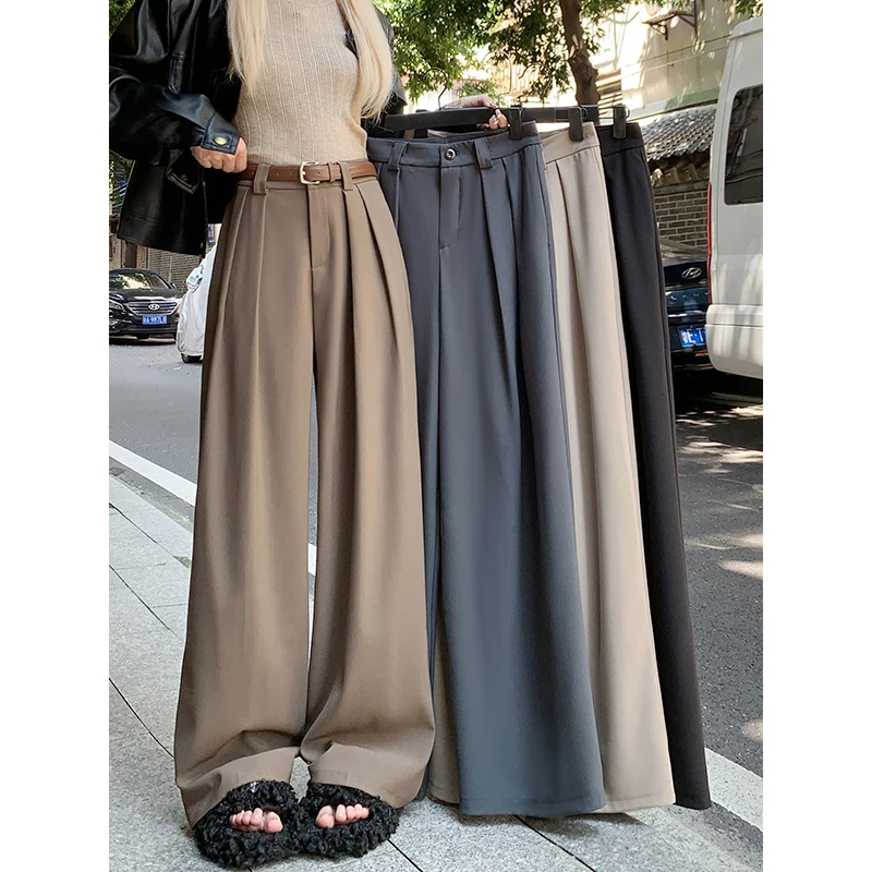 Fashion Wide Leg Pants Women Streetwear Black Baggy Suit Pants Summer Korean High Waist Casual All Match Straight Trousers New