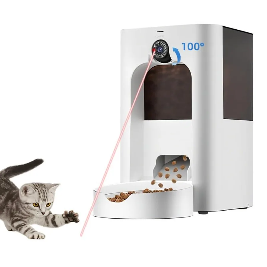 5L Smart Laser Pet Feeder Automatic Timed Food Dispenser with 200W HD Camera App Remote Control Dual Power Supply for Cats Dogs