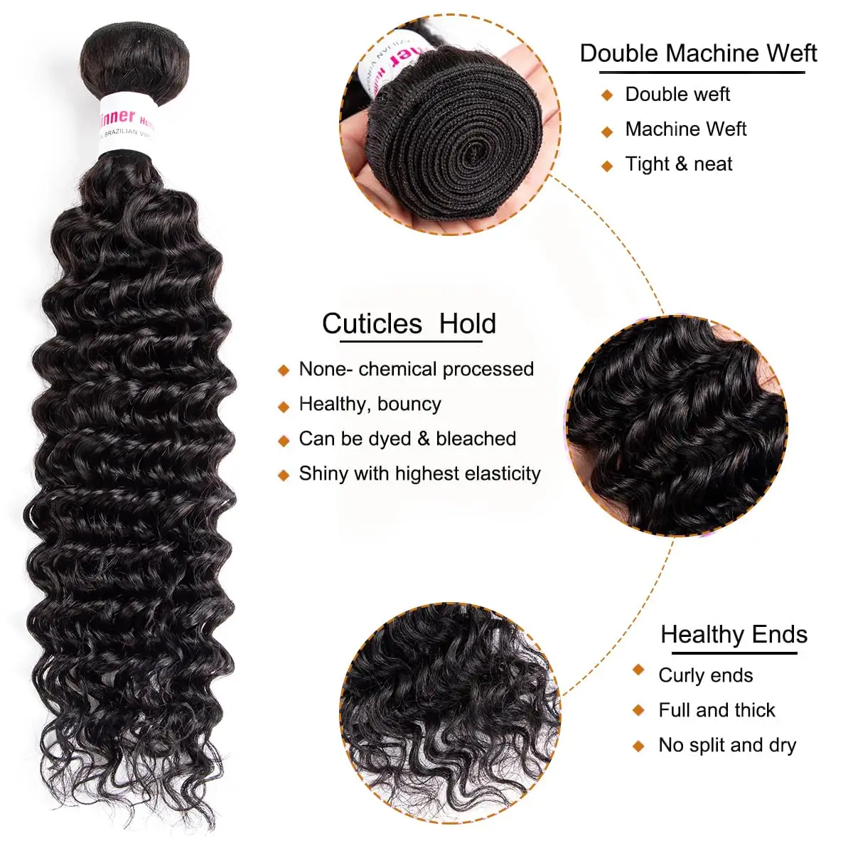 Deep Wave Human Hair Bundles 20 22 24 Inch 10A Brazilian Deep Curly Human Hair Weave 3 Bundles Natural Color Water Wave Bundles