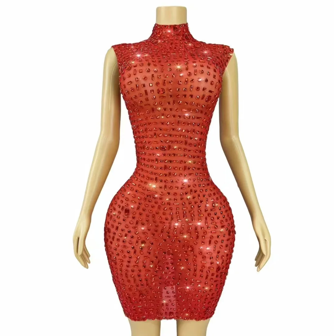 Seksowna błyszcząca pełna czarna dżetów przezroczysta siateczkowa sukienka damska urodziny wieczór koktajlowy elegancki strój kostium do klubu nocnego