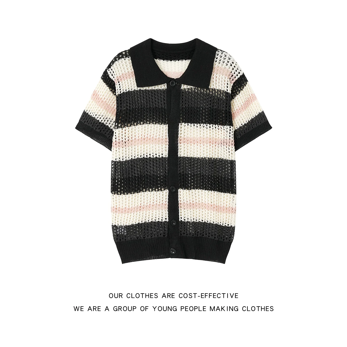 

Breathable Knitted Short Sleeve Men's Shirt Summer Casual Style Striped Design Loose Fit Comfortable Skin-friendly High Elast...