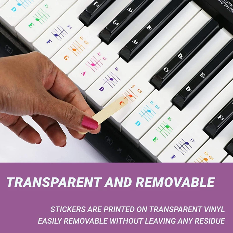 61คีย์88คีย์ที่ถอดออกได้เปียโนสำหรับ KEY ป้ายสติกเกอร์คีย์บอร์ดเปียโนเปียโน Rake หมายเหตุ Marker ซ้อนทับสำหรับเปียโนนิ้ว1 PC
