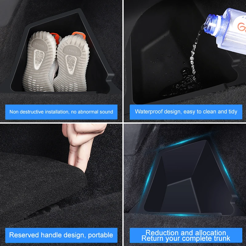 Rear Trunk Organizer with Lids Side Storage Box For Tesla Model Y 2021 2022 Waterproof Odorless Garbage Bins Car Accessories