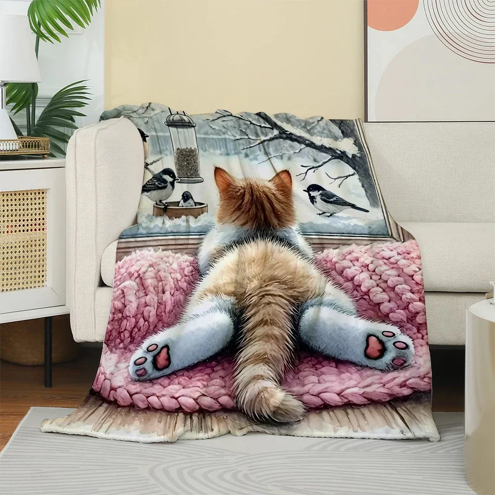 Cute Cat Lying Down Throw Blanket for Sofa Couch Pet Lover Gift Cozy Home Decor Throw