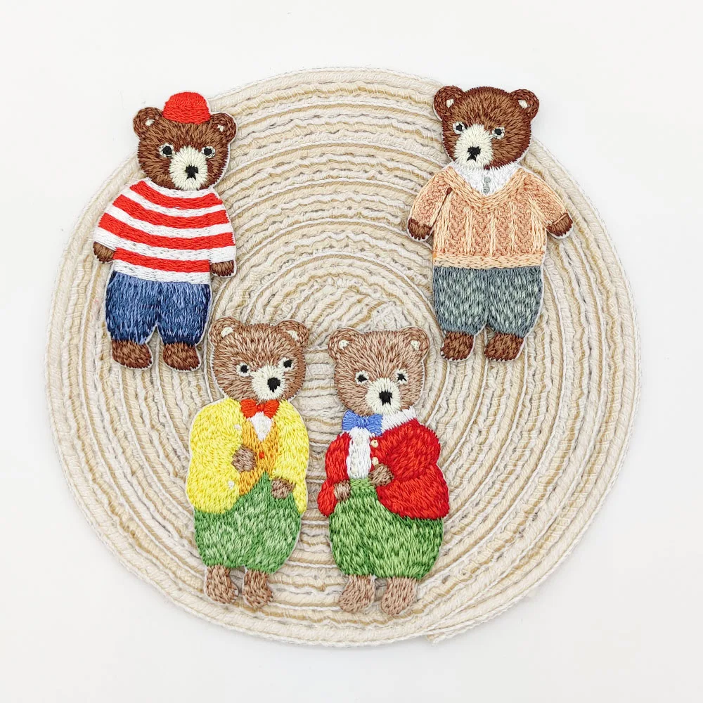 Bear Patches For Kids Clothing Self-adhesive Applique Iron Embroidery For Backpack Jacket  Decoration Sewing Repair Hole Sweing