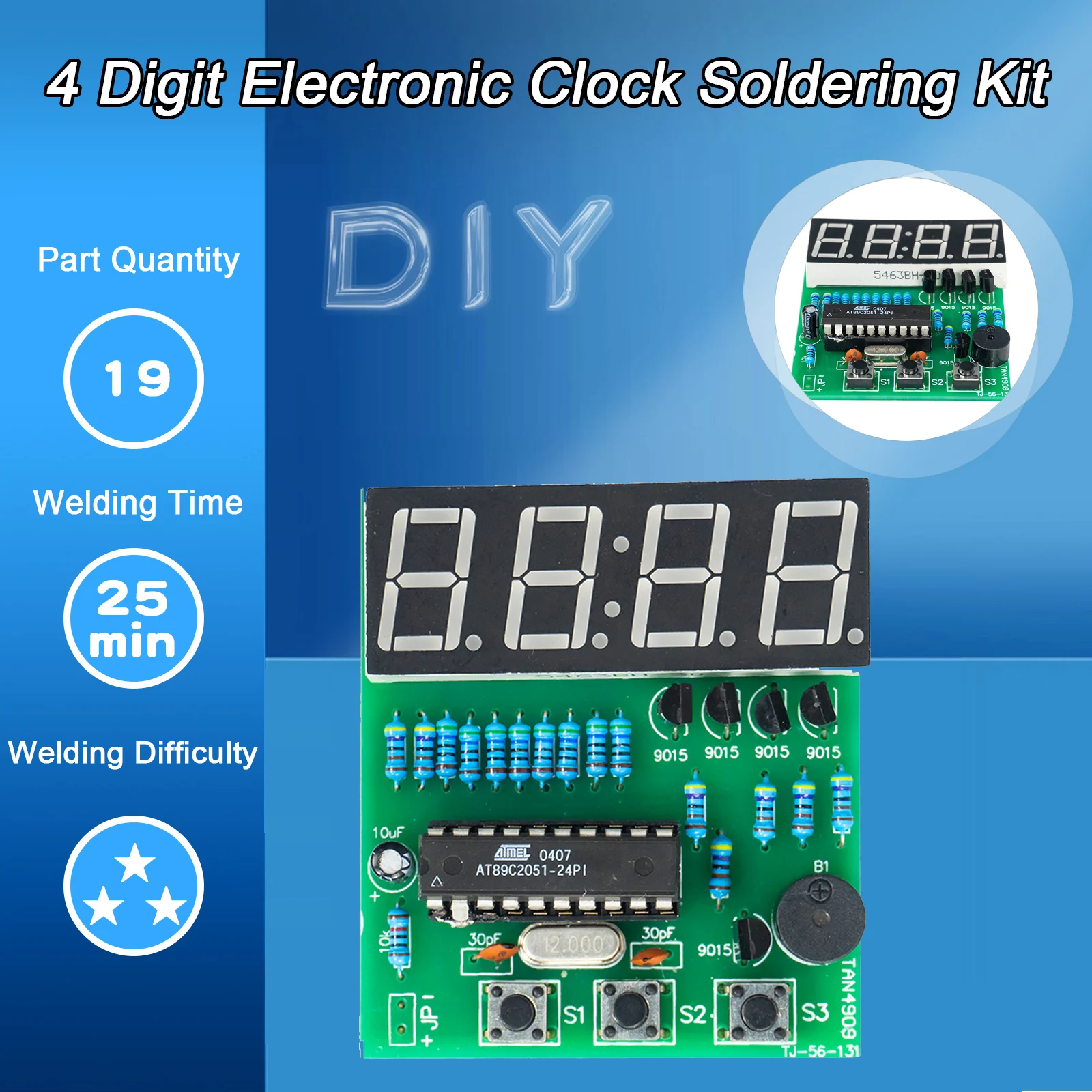 4-Digit Electronic Clock DIY Welding Kit Microcontroller Welding Training Electronic Teaching