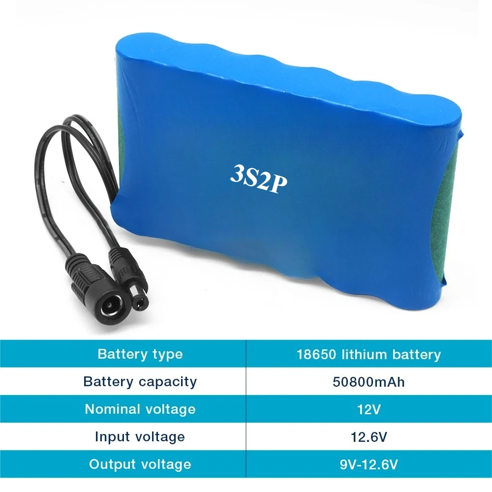 

Portable Super 100%New3S2P12V 50800mAh Li Ion Battery Pack Rechargeable 12 .6Vcharger or CCTV Camera Monitor lithium battery 12v