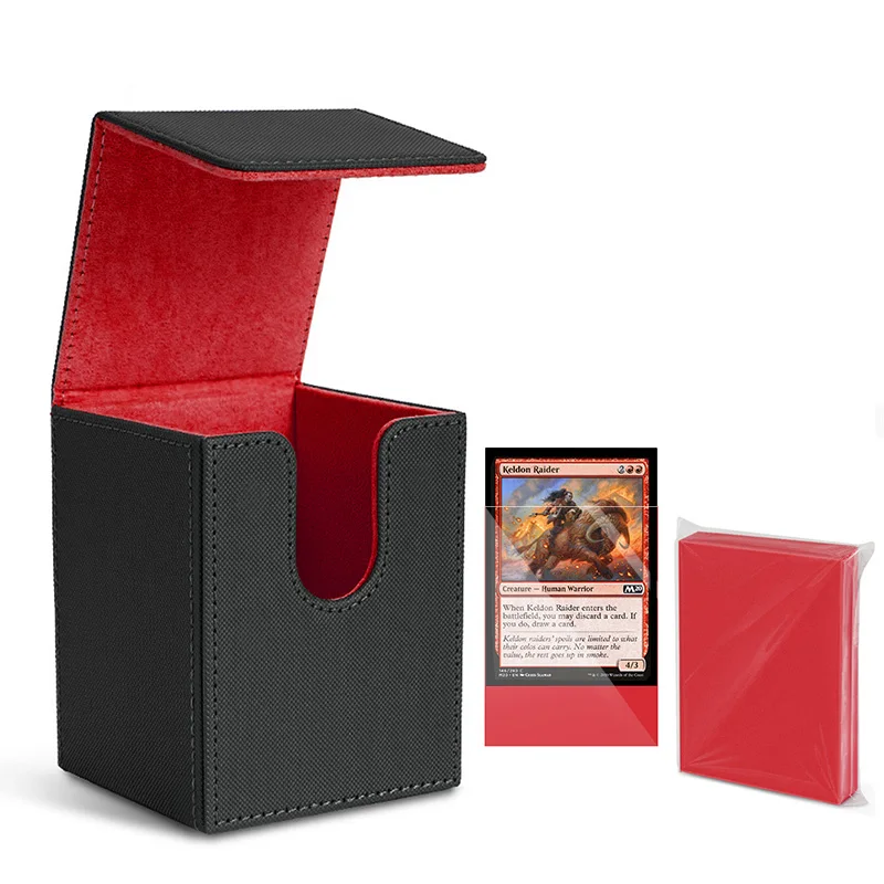 Card Deck Box, Holds 100+ Single Sleeved Cards with 100pcs Card Sleeves,66x91mm, Collectible Card Storage, Protective Cover