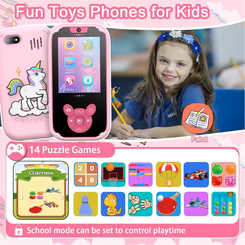 Teléfono inteligente para niños, juguetes educativos, cámara Dual, reproductor de música, teléfono para bebé con memoria de 8G, juego de aprendizaje para edades de 3 a 12 años, regalos de cumpleaños