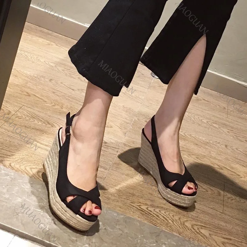 

Женские сандалии Roma с открытым носком на танкетке, модные, с пряжкой, удобные, нескользящие, на высоком каблуке, для отпуска, повседневная обувь