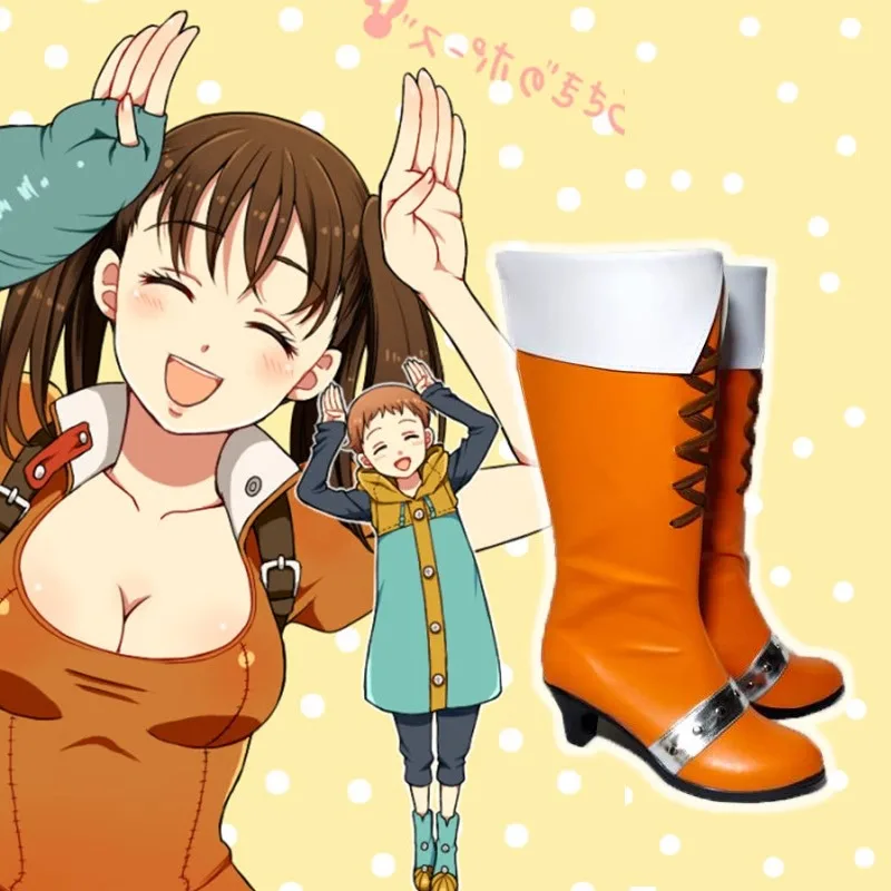 

Nanatsu no Taizai Serpent's Sin of Envy Diane Cosplay Costume Shoes Orange Handmade Faux Leather Boots