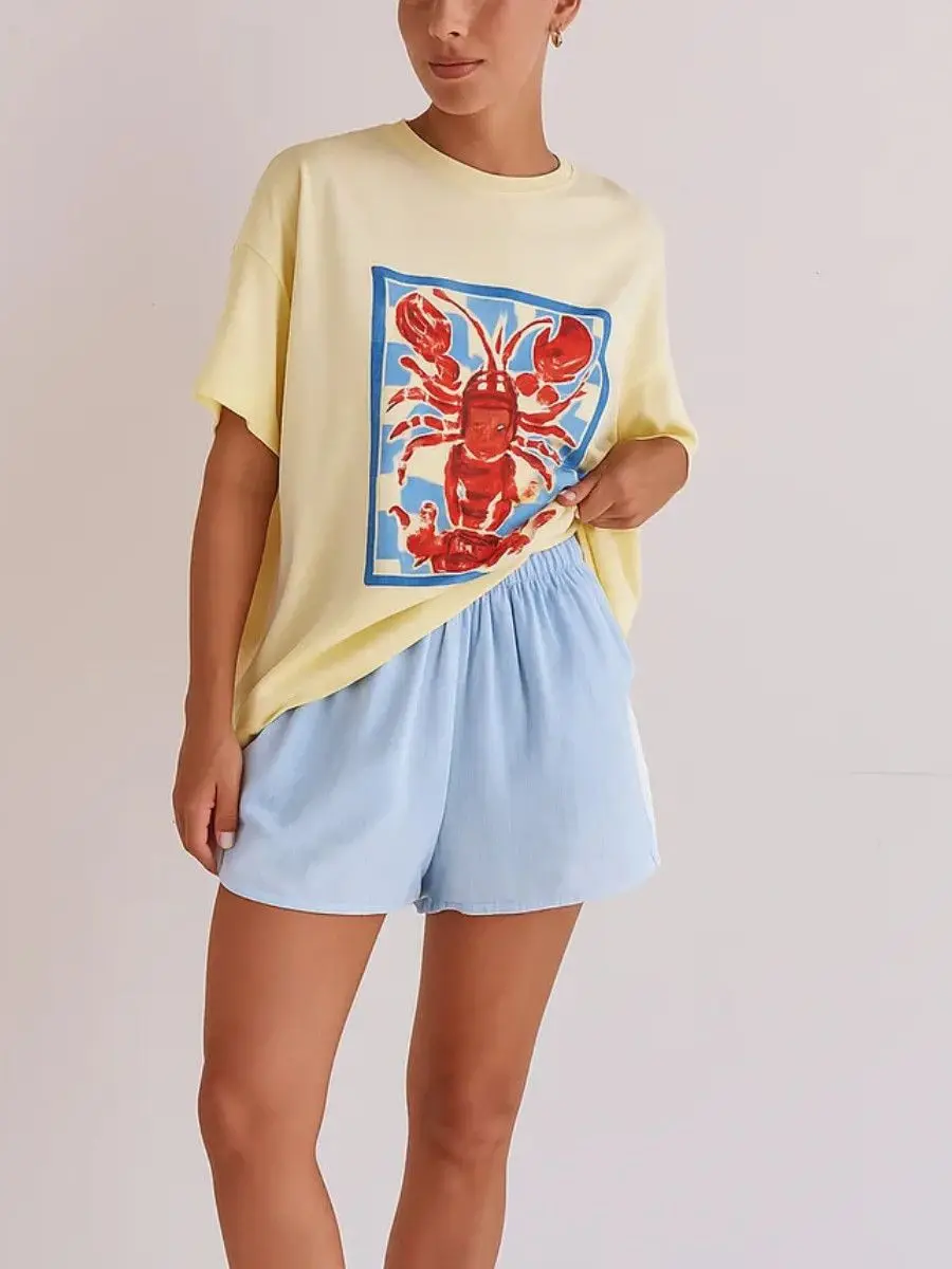 Women's Pure Cotton Cartoon Graphic Short Sleeve T-Shirt