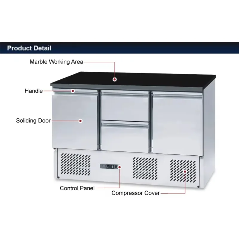 Stainless Steel Deep Freezer With Single Door 4-Door Pizza Work Table Kitchen Equipment Refrigerated Cooling Table