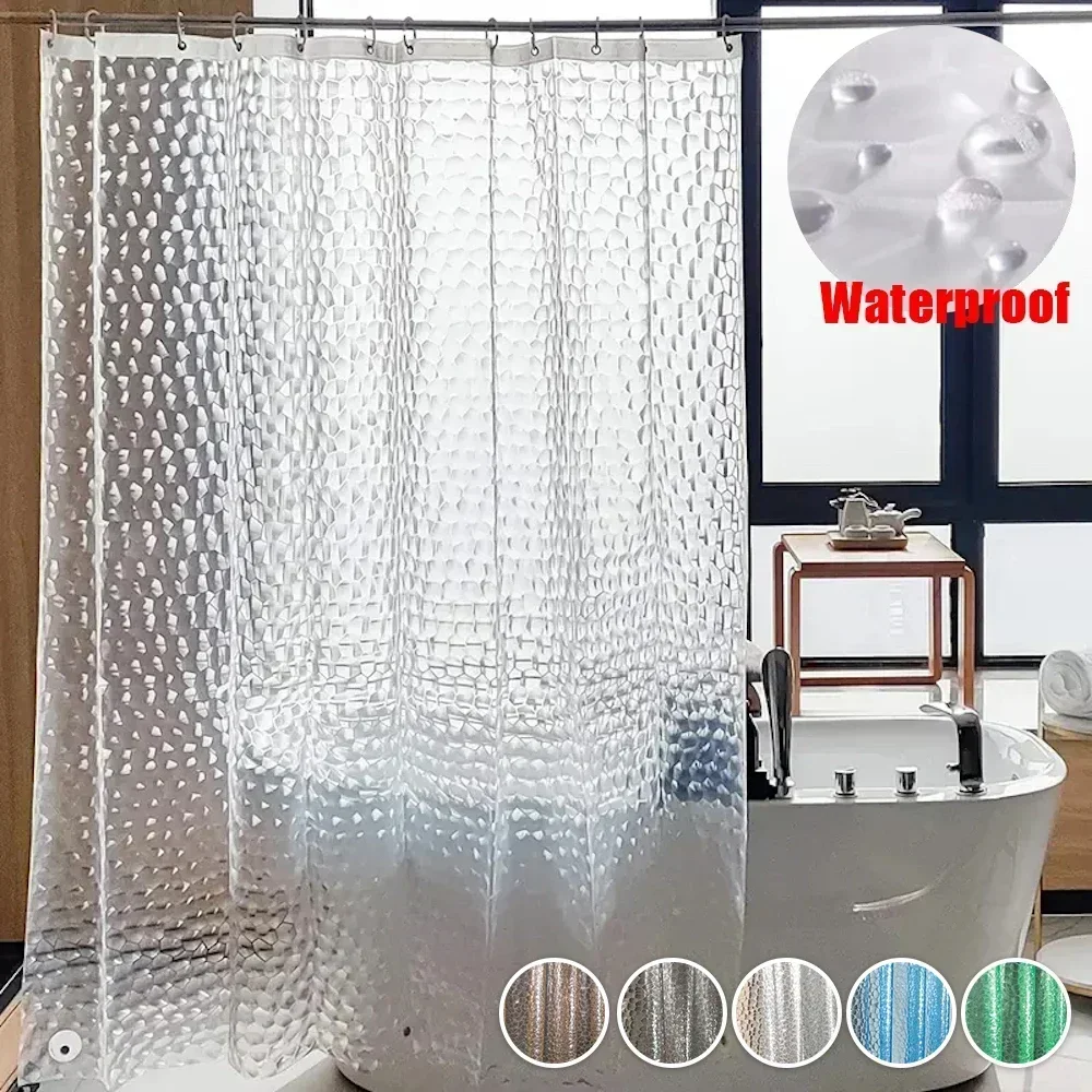 PEVA Fashion Clear Cobblestone Shower Curtain with 12 Hooks Water Splash Resistant Mildew Proof Bathtub Partition Bath Supplies