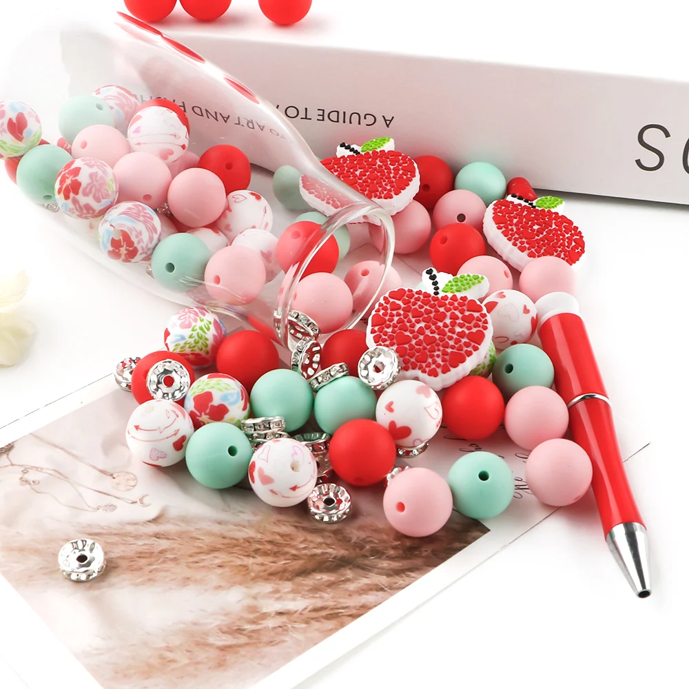 50pcs Silicone Animal/Flower/Valentine's Day Style Focus Bead Set For Jewelry Making DIY Earrings Bracelet Necklace Accessories