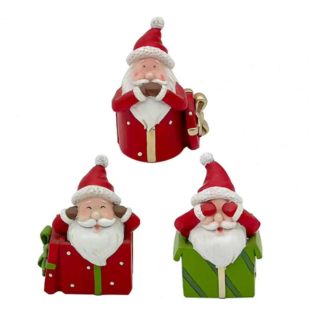 Winter Holiday Ornament 3 Pcs Mini Santa Claus Statues See Hear Speak No Evil Resin Figurines Christmas Table Decorations Home