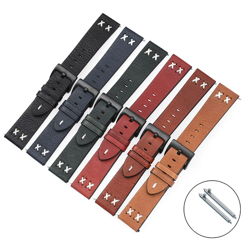 

High Quality Genuine Leather Watch Strap 20mm 22mm Quick Release Watchband Replacement Vintage Handmade Stitching Wristband