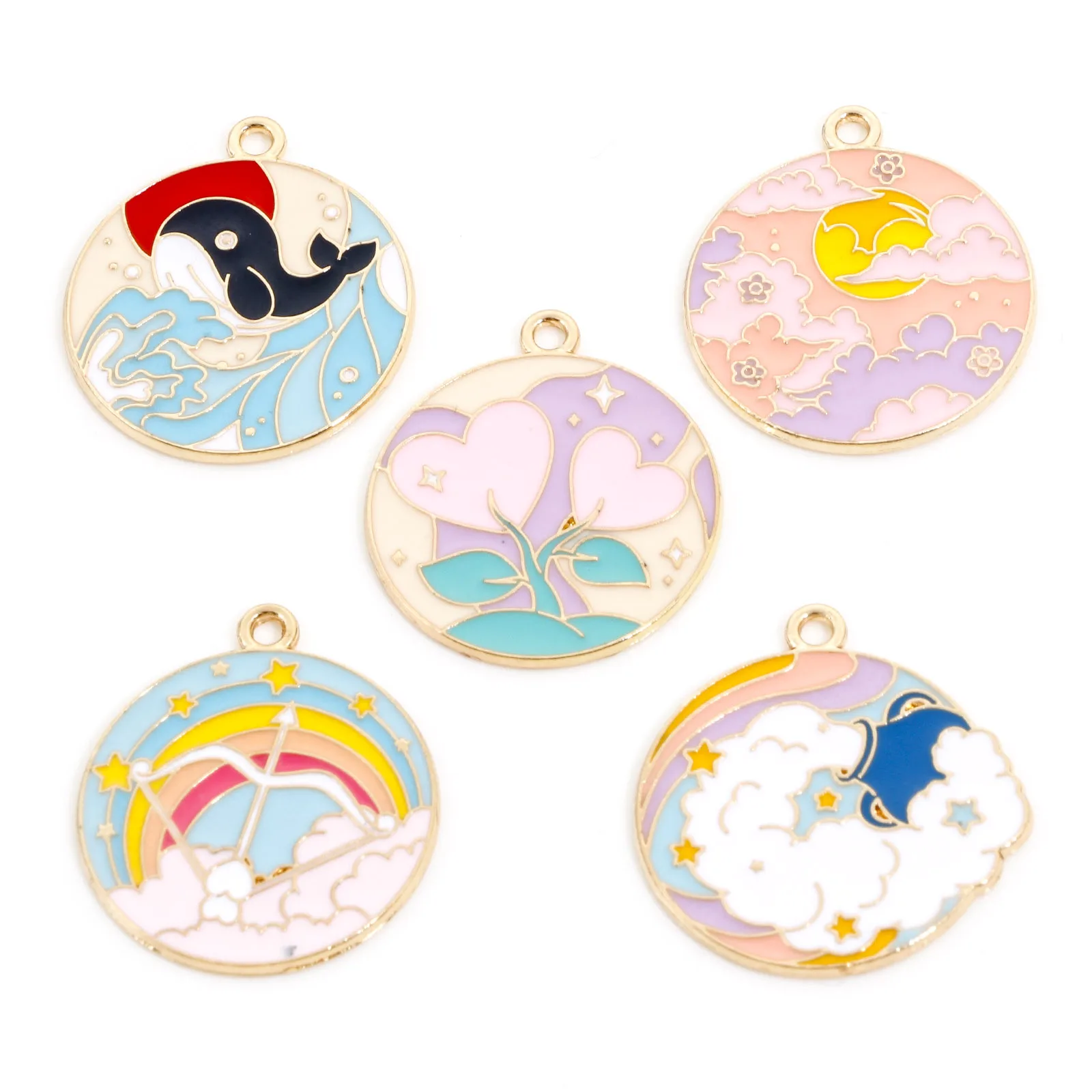 10pcs New Fashion Cartoon Charms Multicolor Cloud Heart Pattern Enamel Pendants Diy Necklace Bracelet Women Jewelry Findings