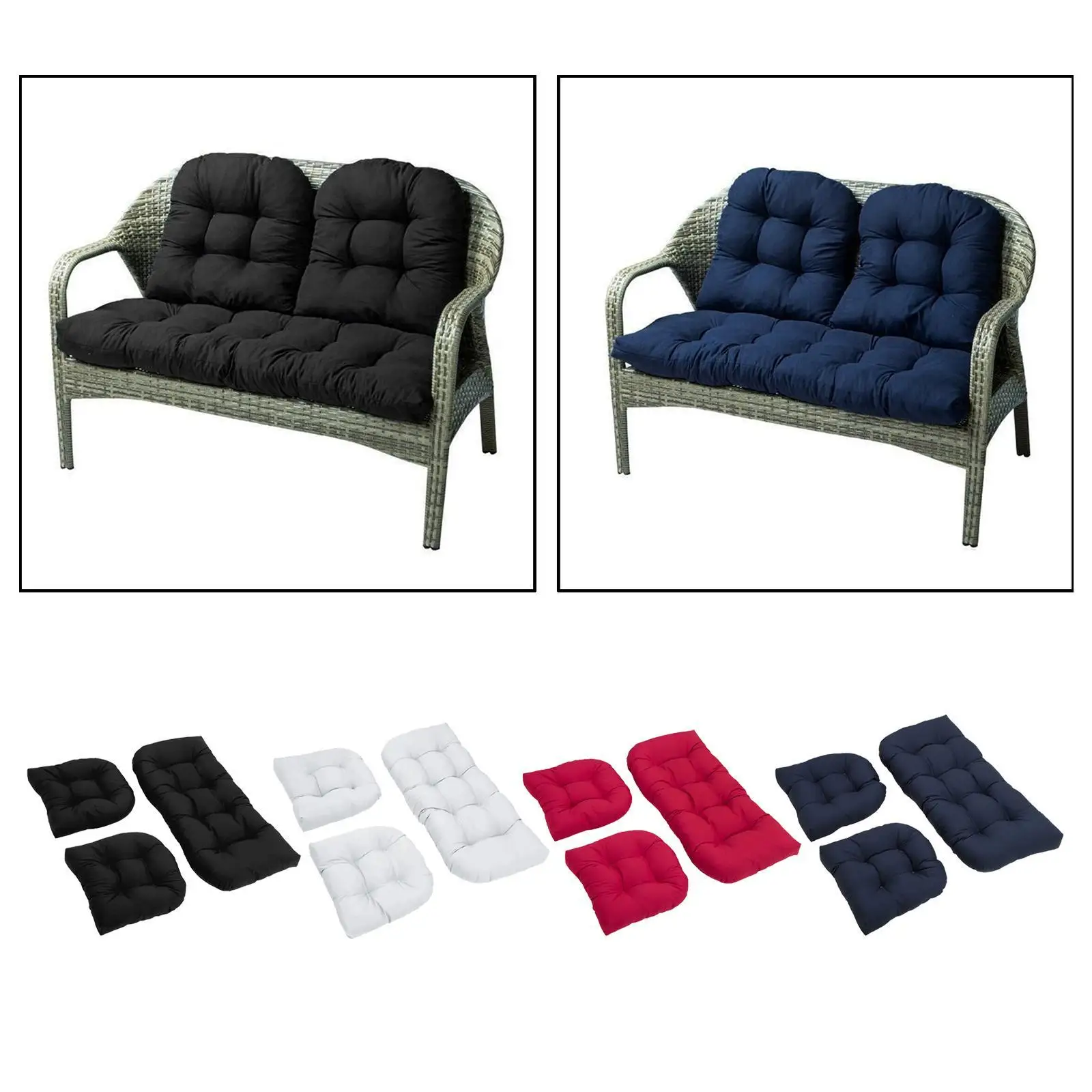 3 Pieces Garden Bench Cushion 2-Seat Sofa Thicken Cotton Pad for Swing Chair Set