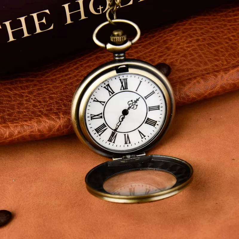 Large pocket watch transparent glass lace quartz watch flip Roman scale pocket watch necklace watch