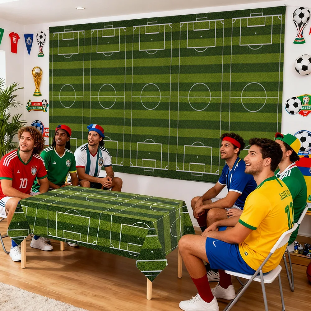 Cross-Border US Canada Mexico for Soccer Ball Print Football Tablecloth Background Cloth for Party Decorations PE Material