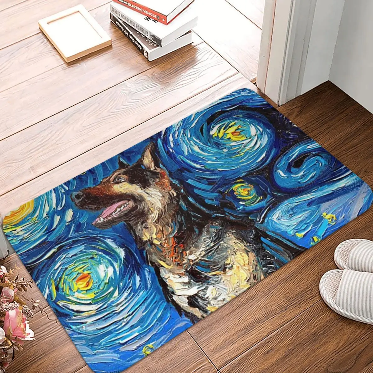 German Shepherd Painting Starry Night Non-slip Doormat Floor Mat Carpet Rug for Kitchen Entrance Home Bedroom Footpad Mats