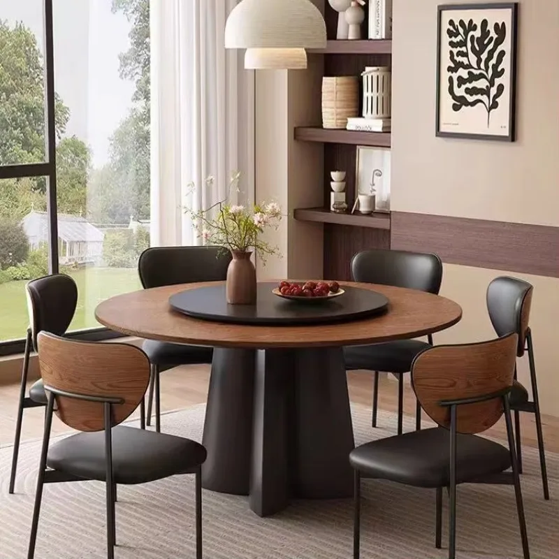 Wholesale Classic Simple Luxury Round Dining Table With Wooden Top And With A Small Turntable Walnut Dining Room Table Dinner