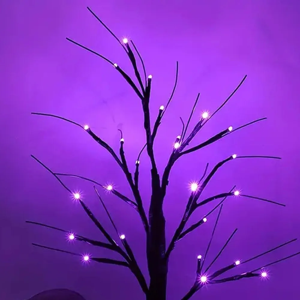 Bateria operado Halloween Birch Tree, laranja e roxo Light, abajur, Indoor Home Party, Decorações de Halloween, Night Light