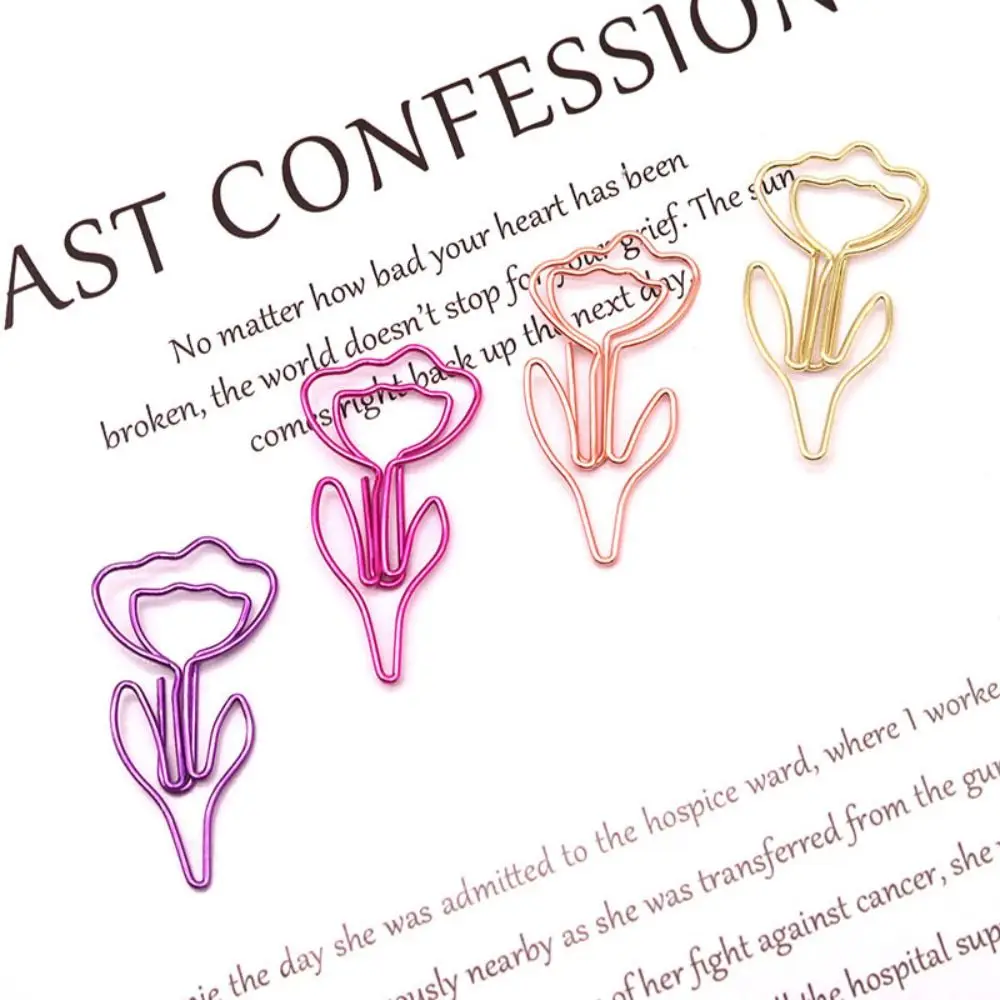 10PCS/Set Flower Shaped Flower Paper Clip Colored Metal Flower Bookmark Mini Size Office Stationery Meeting File Clip Office