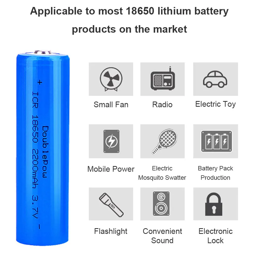 Long-Lasting 3.7V 2200mAh 18650 Battery Rechargeable Li-ion Cell with PCB Protection for Flashlight Electronic Toys DIY Projects