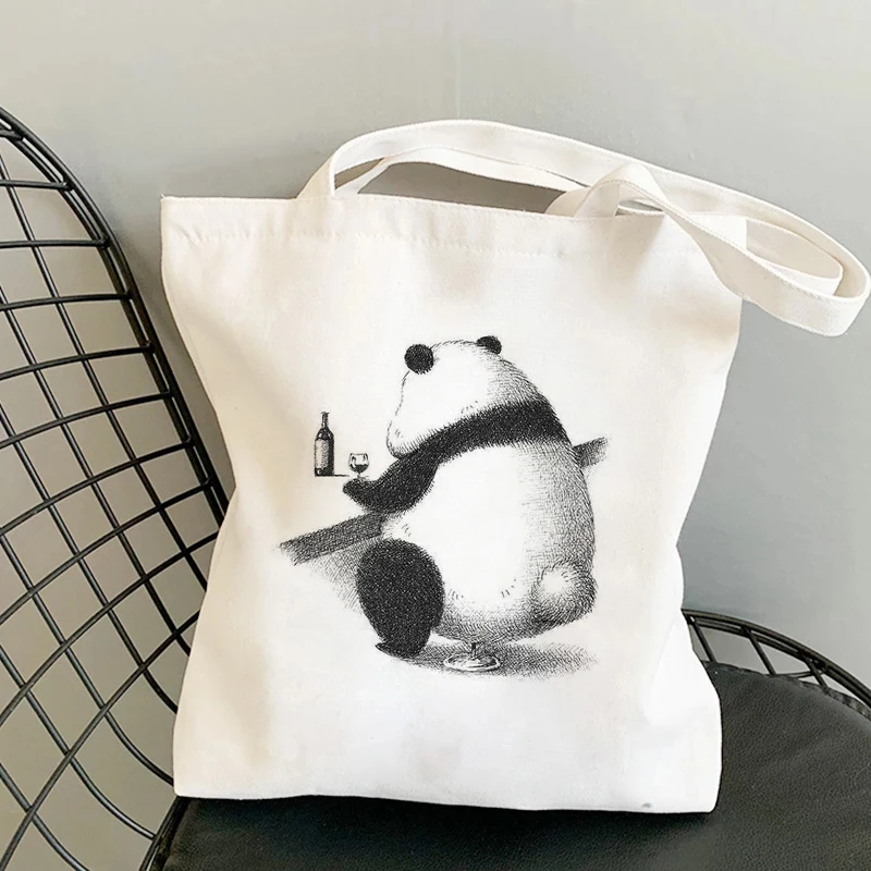 Bolso de mano informal con estampado de Panda para mujer, bolsa de mano de lona blanca de gran capacidad, a la moda, novedad