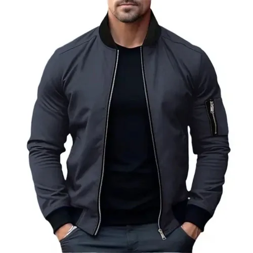Imagen 2 del producto Chaquetas nuevas para hombre, chaqueta Bomber de Color sólido, abrigo, abrigos de negocios para hombre, cortavientos para hombre con cremallera, ropa de calle básica coreana, Tops