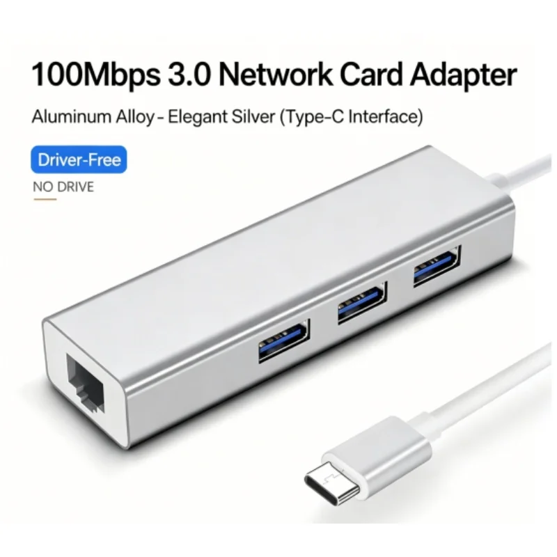 Type-C to USB Network Card Adapter 100Mbps Wired Network Cable Converter Notebook Computer Transmitter Adapter Head External Hig