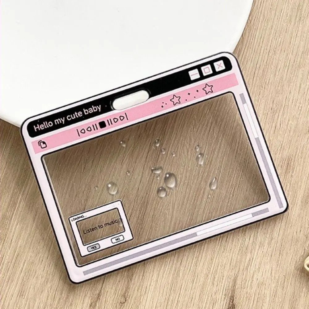 Trendy Cartoon Design ID Holder Transparent Slide Closure Card Case Waterproof Horizontal Card Cover Campus Card