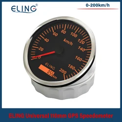 ELING New Universal Waterproof GPS tachimetro contachilometri 0-200 km/h 9-32V 110mm di diametro con retroilluminazione rossa/gialla per auto barca