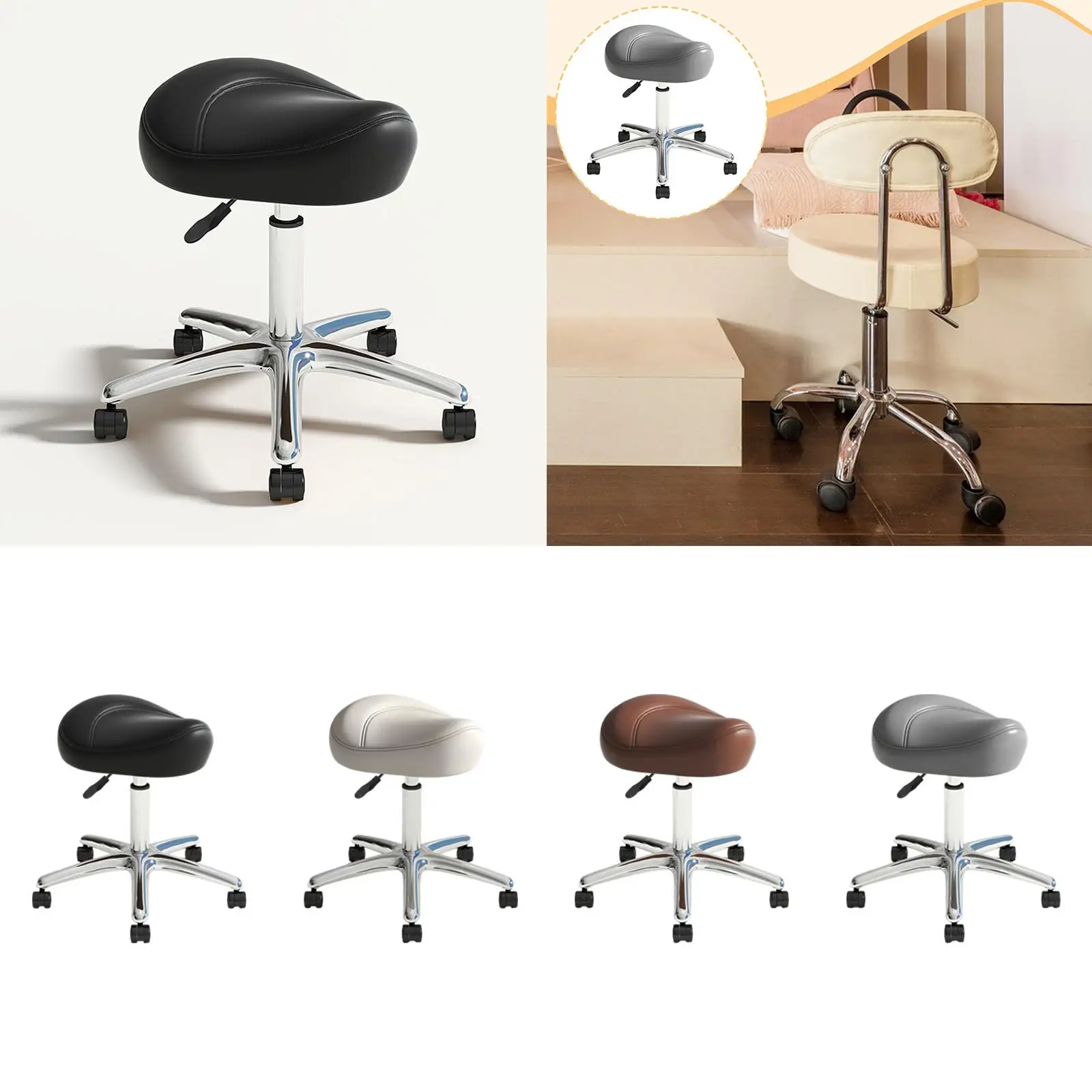 Saddle Stool Easy to Clean Adjustable Swivel Salon Stool for Home SPA Lab