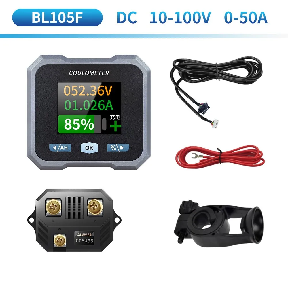 Maxgeek JUNCTEK BL105F 10-100V 0-50A Bluetooth Waterproof Coulometer Battery Monitor Ammeter Voltmeter w/ 1.8-inch Color Screen