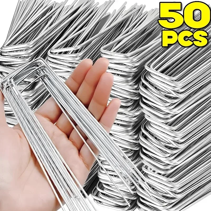 

U-type Garden Staples Galvanized Landscape Spike Heavy-duty Fence Tubing Stakes Sod Pins for Holding Lawns Barrier Ground Nail
